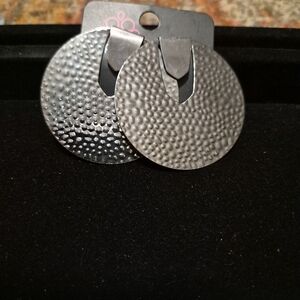 Hammered Silver-Tone Round Clip-On Earrings - Women Accessories